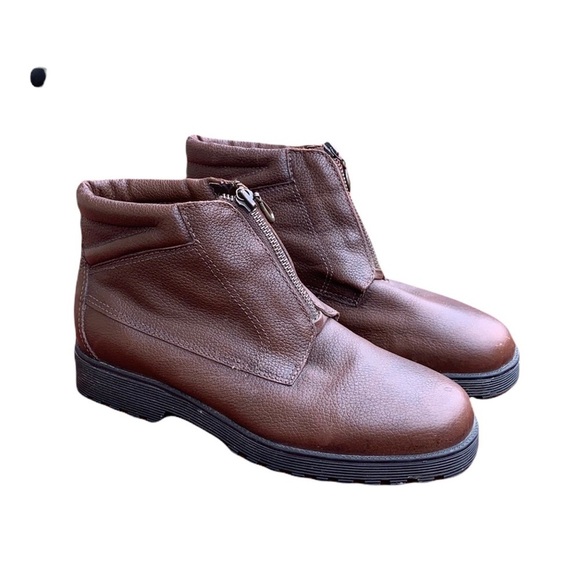 Khombu Breaker Leather Zip Ankle Boots 8.5 Slip-On Comfort Grip Sole Brown Boots - Picture 1 of 10